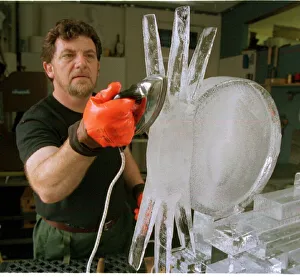 Duncan Hamilton Ice Sculptor August 1999, at work on a piece for a Eclipse party to be Duncan Hamilton Ice Sculptor August 1999, at work on a piece for a Eclipse party to be