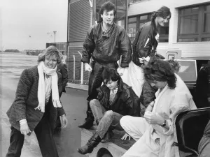 Duran Duran hitch a ride on a baggage trolley when they arrived at Newcasle Airport Duran Duran hitch a ride on a baggage trolley when they arrived at Newcasle Airport