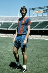 Dutch Barcelona footballer Johan Cruyff poses at the Nou Camp stadium October 1973 Dutch Barcelona footballer Johan Cruyff poses at the Nou Camp stadium October 1973