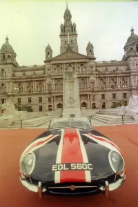 E Type Jaguar car September 1999 Union Jack design George Square Glasgow E Type Jaguar car September 1999 Union Jack design George Square Glasgow