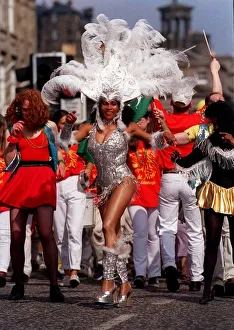 Edinburgh festival aug 1998 edinburgh festival parade a samba dancer dances in Edinburgh festival aug 1998 edinburgh festival parade a samba dancer dances in