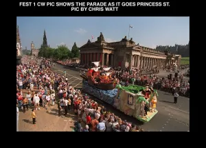 Edinburgh festival parade 50th year of edinburgh fdestival shows procession Edinburgh festival parade 50th year of edinburgh fdestival shows procession