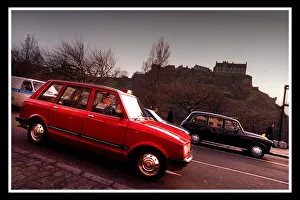 Edinburgh taxi cabs December 1999 red black hackney taxis Scotland Edinburgh taxi cabs December 1999 red black hackney taxis Scotland