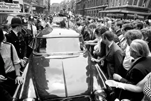 Images Dated 19th June 1970: Edward Heath after his Victory: Edward Heath in his car as crowds mass round him in
