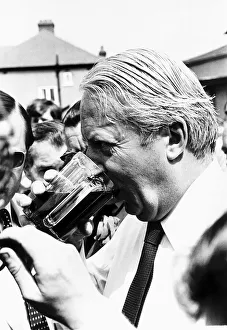 Edward Ted Heath British Prime Minister having a cool pint of beer during a " Edward Ted Heath British Prime Minister having a cool pint of beer during a "