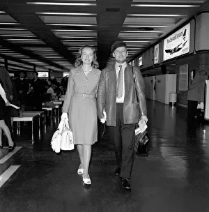Edward Woodward actor with his wife (first wife), actress Venetia Barrett at London Edward Woodward actor with his wife (first wife), actress Venetia Barrett at London