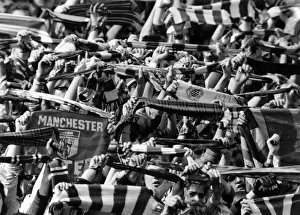 Elated United fans in the crowd as their team scores. March 1974 P000136 Elated United fans in the crowd as their team scores. March 1974 P000136