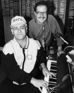 Elton John the singer with Steve Wright the broadcaster Elton John the singer with Steve Wright the broadcaster