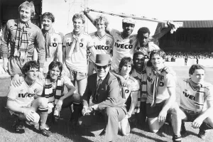 Elton John superstar and Watford FC pose after their match against Liverpool Elton John superstar and Watford FC pose after their match against Liverpool