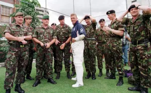 England cricket captain Alec Stewart Nov 1998 with a group of British soldiers at England cricket captain Alec Stewart Nov 1998 with a group of British soldiers at