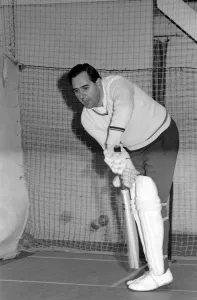 England Cricketer Colin Cowdrey gets in some cricket practice with his son 17 yr old England Cricketer Colin Cowdrey gets in some cricket practice with his son 17 yr old