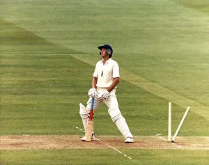 England cricketer David Gower being bowled out on the first day of the second Test match England cricketer David Gower being bowled out on the first day of the second Test match