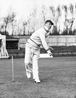 England cricketer Harold Larwood in bowling practice. 28th April 1939 England cricketer Harold Larwood in bowling practice. 28th April 1939