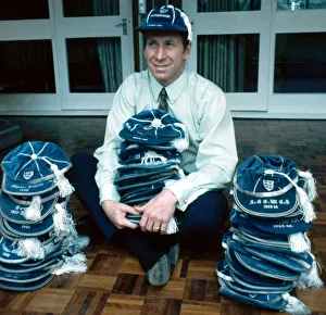England footballer Bobby Charlton with his 100 caps. May 1970 England footballer Bobby Charlton with his 100 caps. May 1970