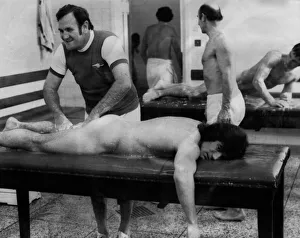 England manager Don Revie massages Kevin Keegan's thigh. 16th November 1976 England manager Don Revie massages Kevin Keegan's thigh. 16th November 1976