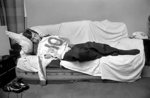 England and Stoke international hero Alan Hudson. Alan Hudson asleep with his England' England and Stoke international hero Alan Hudson. Alan Hudson asleep with his England'
