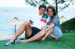 England striker Gary Lineker on holiday with his wife Michelle May 1990 England striker Gary Lineker on holiday with his wife Michelle May 1990