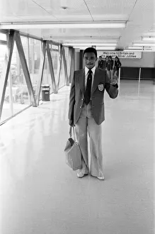 England U21 Laurie Cunningham leaving Heathrow Airport for Helsinki. 24th May 1977 England U21 Laurie Cunningham leaving Heathrow Airport for Helsinki. 24th May 1977