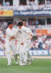 England v Australia cricket Test Match August1988 Phil Tufnell being England v Australia cricket Test Match August1988 Phil Tufnell being