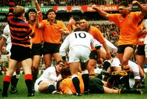 England v New Zealand Rugby Union World Cup 1991 the Australians score a try in England v New Zealand Rugby Union World Cup 1991 the Australians score a try in
