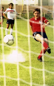 England's Peter Beardsley scores from a penalty during a training session before England's Peter Beardsley scores from a penalty during a training session before