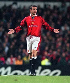 Eric Cantona Manchester United player gestures during the Champions League game at Old Eric Cantona Manchester United player gestures during the Champions League game at Old