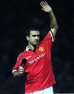 Eric Cantona waving to Manchester United fans Holding microphone after Munich Eric Cantona waving to Manchester United fans Holding microphone after Munich