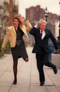 Ernie Wise comedian Carol Keating TV presenter dancing in street March 1990 Ernie Wise comedian Carol Keating TV presenter dancing in street March 1990