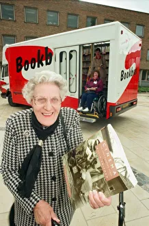 Eva Sharp with the first book from the new Book Bus, launched in Stockton Eva Sharp with the first book from the new Book Bus, launched in Stockton