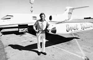 Evel Knievel American stuntman daredevil 1974 in front of his personal plane Evel Knievel American stuntman daredevil 1974 in front of his personal plane