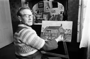 Ex-miner takes up painting, Teesside. 1974 Ex-miner takes up painting, Teesside. 1974