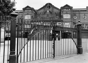 Exterior view of the gates of Villa Park football stadium Exterior view of the gates of Villa Park football stadium
