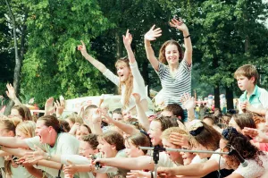 Fans of Peter Andre, cheer as he performs at Fun Day, Stewart Park, Marton, Middlesbrough Fans of Peter Andre, cheer as he performs at Fun Day, Stewart Park, Marton, Middlesbrough