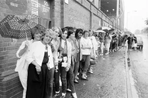 Fans queue outside football ground ahead of Duran Duran Concert at Villa Park, Birmingham Fans queue outside football ground ahead of Duran Duran Concert at Villa Park, Birmingham
