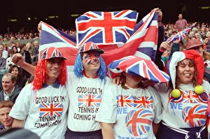 Fans of Tim Henman support the English tennis player during his Fourth Round Match of Fans of Tim Henman support the English tennis player during his Fourth Round Match of