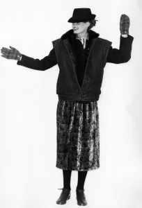 Fashion - 1970s. From Aldo Ferrante comes a square-shouldered sheepskin waistcoat with a Fashion - 1970s. From Aldo Ferrante comes a square-shouldered sheepskin waistcoat with a