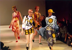Fashion Show October 1988 Models walking down catwalk wearing Hyper Hyper ban Fashion Show October 1988 Models walking down catwalk wearing Hyper Hyper ban