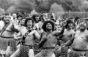 Fearsome Maori warriors put on a traditional dance to welcome Queen Elizabeth II of Fearsome Maori warriors put on a traditional dance to welcome Queen Elizabeth II of