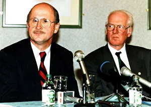 Fergus McCann Celtic football club press conference with Kevin Kelly microphones Fergus McCann Celtic football club press conference with Kevin Kelly microphones