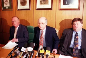 Fergus McCann at Celtic press conference March 1999 With director Kevin Sweeney Fergus McCann at Celtic press conference March 1999 With director Kevin Sweeney