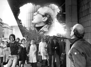 Fire eater Bernard Brasseur in Clayton Street, Newcastle in June 1978 Fire eater Bernard Brasseur in Clayton Street, Newcastle in June 1978