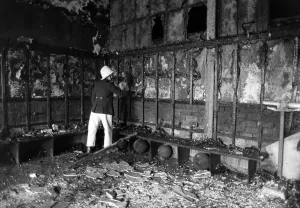 Fire at Partick Thisle FC, March 1985. Home Dressing Room. Firhill Stadium, Glasgow Fire at Partick Thisle FC, March 1985. Home Dressing Room. Firhill Stadium, Glasgow