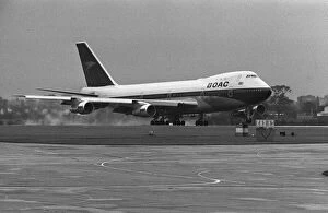 Airport Collection: First BOAC Boeing 747 Jumbo jet to land at Manchesters Ringway Airport. August 1970