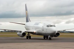 The first Dublin to Teesside flight operated by Ryanair taxis to the apron at Teesside The first Dublin to Teesside flight operated by Ryanair taxis to the apron at Teesside
