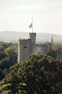 Flag at half-mast over Cardiff Castle. 8th September 1997 Flag at half-mast over Cardiff Castle. 8th September 1997