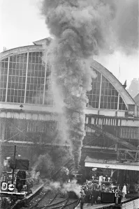 The Flying Scotsman leaving Kings Cross for the very last time. It travels to Edinburgh The Flying Scotsman leaving Kings Cross for the very last time. It travels to Edinburgh