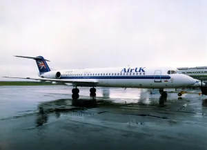 The Fokker 100 airliner / aircraft which was to be flown on the Newcastle Amsterdam route The Fokker 100 airliner / aircraft which was to be flown on the Newcastle Amsterdam route