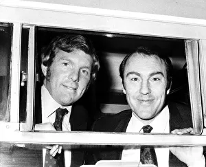 Footballers Bobby Moore and Jimmy Greaves leaving Euston station for Manchester Footballers Bobby Moore and Jimmy Greaves leaving Euston station for Manchester