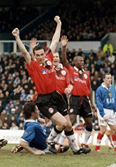 Forest's Steve Chettle celebrates after scoring the only goal in the league match Forest's Steve Chettle celebrates after scoring the only goal in the league match