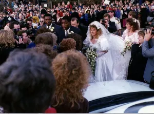 Frank Bruno boxer with his bride Laura at their wedding Frank Bruno boxer with his bride Laura at their wedding